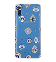 PrintiFy Samsung Galaxy A70 ile Uyumlu Nazar Boncuğu 5  Kamera Korumalı Şeffaf Silikon Kılıf