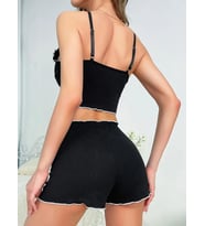 Kadın Siyah Fitilli Askılı Şortlu Pijama Takım 5042