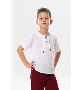 Kısa Kol Şile Bezi Zımbalı Yazlık Erkek Çocuk Tshirt Beyaz 3001