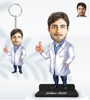 Kişiye Özel Doktor Erkek Model  Ahşap Biblo ve Anahtarlık 2li set -18