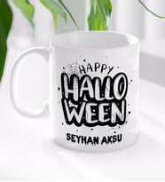 BK Gift Kişiye Özel Happy Halloween Tasarımlı Beyaz Kupa Bardak-1