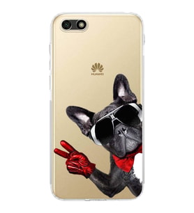 PrintiFy Huawei Y5 2018 ile Uyumlu Köpek 2 Kamera Korumalı Şeffaf Kılıf