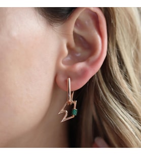 Yeşil Zirkon Taşlı Rose Gold Kaplama Şimşek Gümüş Küpe