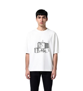 Erkek Oversize Tişört Vintage Çamaşır Makinesi Metal Ayaklı Hortumlu Baskılı Rahat Kesim Günlük