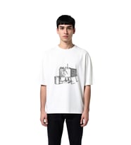 Erkek Oversize Tişört Vintage Çamaşır Makinesi Metal Ayaklı Hortumlu Baskılı Rahat Kesim Günlük