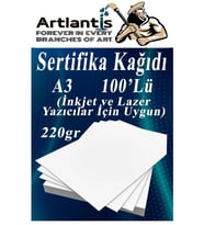 A3 Sertifika Kağıdı Kalın 100 Adet Gramajlı Fotokopi Kağıdı 220 gr Tüm Yazıcılara Uyumlu 29.7x42 cm Kalın Baskı Kağıdı (Beyaz)