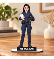 Kişiye Özel Kadın Zabıta Karikatürlü 18 cm MDF Masaüstü Biblo - Kadın Zabıta Hediyesi Yeni İş ve Meslek Hediyesi