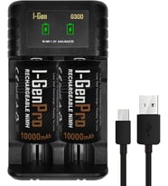 Batteries G32D 2’li AA/AAA/C/D Pil Şarj Aleti + 2 Adet Pro D 10.000 mAh 1.2 V Ni-MH Şarjlı D Büyük Boy Pil Seti