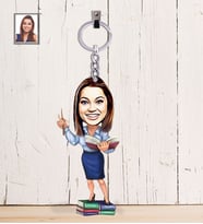 Kişiye Özel Öğretmen Karikatürlü  Ahşap Anahtarlık Bayan-19-Eco