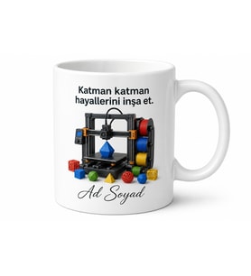 İsimli 3D Yazıcı Temalı Maker Kupası Özel Tasarım Baskılı Hediye Bardak