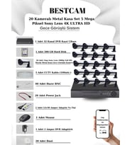 BESTCAM 20 Kameralı Metal Kasa Set 5 Mega Piksel Sony Lensli 4K Ultra HD Gece Görüşlü Sistem 500 GB Hard disk