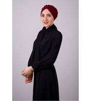Bordo Pratik Hazır Geçmeli Tesettür Bone Petekli Büzgülü 1204E_16