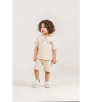 Unisex Çocuk %100 Pamuk Bağcıklı Tişört&Çocuk Şortlu Müslin Takım – Şapka Hediyeli