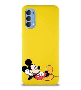 Oppo Reno 4 Soft Premier Kapak Mickey Mouse-F Tasarımlı Silikon Kılıf - Sarı (Şeffaf)