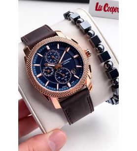 Lee Cooper Erkek Kol Saati 50 Mt Suya Dayanıklı Deri Kordon Bileklik Hediyeli VS.BLKT.0919 (Lacivert)