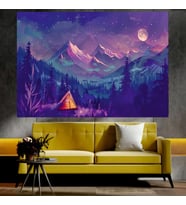 Dolunay ve Dağ Manzaralı Sanatsal Dekoratif Duvar Tablosu (35x50 cm)