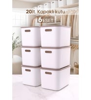 6 Adet Beyaz Dolap Düzenleyici 20 Lt Kapaklı Saklama Kutusu Sepet Oyuncak Kutusu Organizer