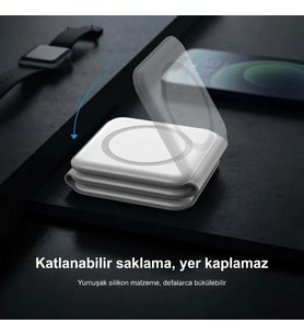 Dunspin DS-W20 15W 3-in-1 Katlanabilir Manyetik Kablosuz Şarj Cihazı - iPhone, Apple Watch & AirPods Uyumlu Masaüstü Şarj Standı Siyah