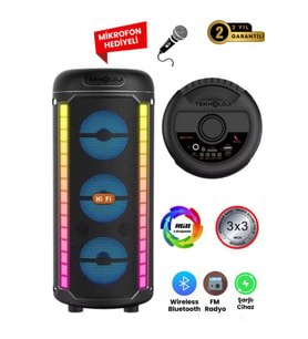 Bluetooth Hoparlör 3X3inç 40cm Stereo Effect Rgb Işık Parti Hoparlörü Speaker Karaoke Mikrofon Hediy