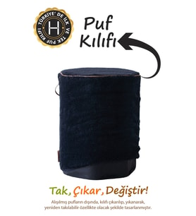 Yıkanabilir Puf Tabure Kılıfı Tak-Çıkar-Değiştir-Yenile Orta Sehpa Kılıfı Kc Teddy Siyah