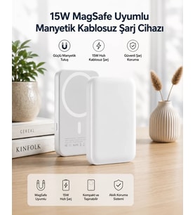 15W MagSafe Uyumlu Manyetik Kablosuz Powerbank 5000 mAh