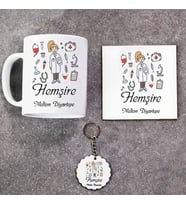 Hemşire Kupa Bardak Altlık ve Anahtarlık Hediye Seti (Model 1)
