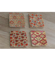 Osmanlı Kumaş Desenleri Doğal Taş Bardak Altlığı 4'lü set - Natural Stone Coasters