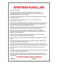 Apartman Kuralları 30x42 Cm Pvc Kaplı Afiş