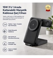15W 3'ü 1 Arada Katlanabilir Manyetik Kablosuz Şarj Cihazı Telefon Akıllı Saat ve TWS Kulaklık Şarj Standı