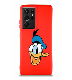 Samsung Galaxy S21 Ultra Soft Premier Kapak Donald Duck-A Tasarımlı Silikon Kılıf - Kırmızı (Şeffaf)