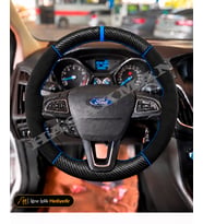 Ford Focus Dikme Direksiyon Kılıfı Alcantara Süet Mat Karbon Mavi Yüzük ve Dikiş Trend X-Style-Titanium 2014-2018