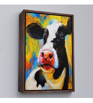 Çerçeveli Modern Sanat İnek Portresi Dekoratif Kanvas Duvar Tablo (Kahverengi)