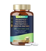 Totaria Probiotic Prebiotic Postbiotic 120 Capsul 60 Billion CFU 24 Strains w/Digestive Enzymes, Prebiotic Fiber, Slippery Elm, Daily Complete Immune, Gut Health.