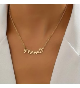 Kişiye Özel Zarif Kalp Detaylı Mama Kolye 925K Gümüş (Gold)