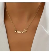 Kişiye Özel Zarif Kalp Detaylı Mama Kolye 925K Gümüş (Gold)