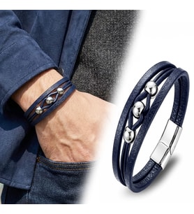 Moncuk Design Lacivert Deri ve Çelik Top Detaylı Erkek Bileklik 33514B8D3