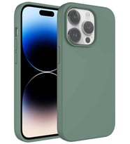 iPhone 14 Pro Max Kılıf Sıvı Teknolojili Silinebilir Kamera Çıkıntılı Lansman Sert Silikon (Koyu Yeşil)