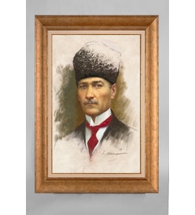 Altın Varaklı Çerçeveli Paspartulu Atatürk Tablo a383 (Gold)