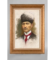 Altın Varaklı Çerçeveli Paspartulu Atatürk Tablo a383 (Gold)