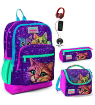 Coral High Mor Kedi USB Soketli Üçlü İlkokul Çanta Seti - Kız Çocuk