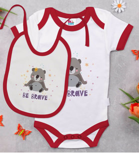 BK Kids Be Brave Tasarımlı Kırmızı Bebek Body Zıbın ve Mama Önlüğü Hediye Seti-2