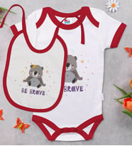 BK Kids Be Brave Tasarımlı Kırmızı Bebek Body Zıbın ve Mama Önlüğü Hediye Seti-2