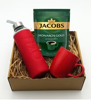 H2O Kılıflı Suluk & Kırmızı Kupa & Jacobs Monarch Gold Kahve Hediye Seti