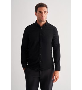 Siyah Smart Düğmeli Yaka Uzun Kol Cepsiz Slim Fit Casual Gömlek 1004255168