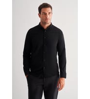 Siyah Smart Düğmeli Yaka Uzun Kol Cepsiz Slim Fit Casual Gömlek 1004255168