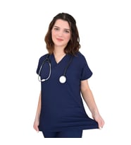 Unisex Lacivert Esnek  Likralı Doktor Hemşire Hastane Aşçı Cerrahi Scrubs Tek Üst Forma