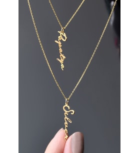 925 Ayar Gümüş Gold Kaplama Asansörlü Iki Isim Kolye