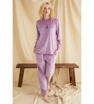 Kadife Kumaş TKNR 52003 Lila Renk Kadın Konford Pijama Takımı (Lila)