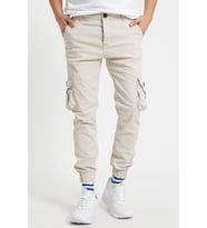 Slim Fit Körüklü Cep Paça Lastikli Esnek Kumaş Erkek Kargo Pantolon (Bej)