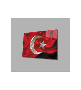Dalgalanan Türk Bayrağı Cam Tablo 4mm Dayanıklı Temperli Cam, Waving Turkish Flag Glass Wall Art (Çok Renkli)